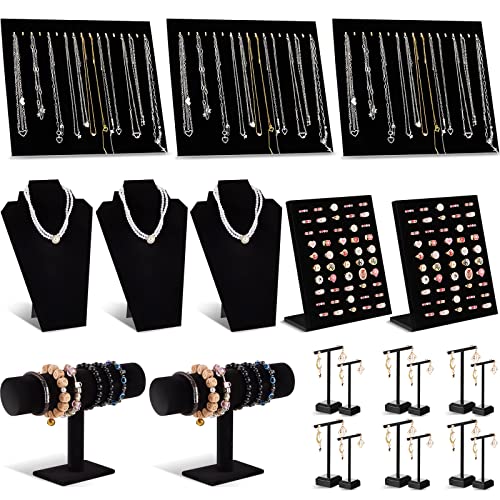Henoyso 22 Pcs VelvetJewelry Display for Vendors Necklace Bust Holder - color: Black