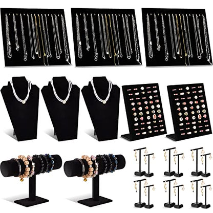 Henoyso 22 Pcs VelvetJewelry Display for Vendors Necklace Bust Holder - color: Black