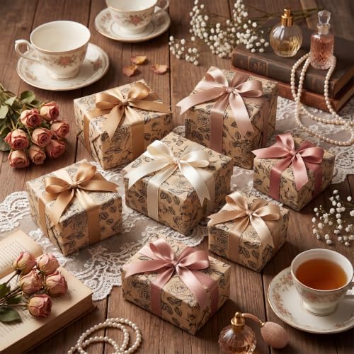mypartyco Kraft Floral Wrapping Paper Roll- Mini Roll-17 Inch x 19.7 Feet