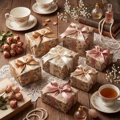 mypartyco Kraft Floral Wrapping Paper Roll- Mini Roll-17 Inch x 19.7 Feet
