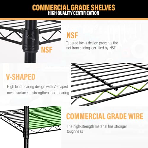 FDW | 5-Tier Wire Shelf | 21" x 11" x 48" | Black - color: Black, size: 5-Shelf No Wheels