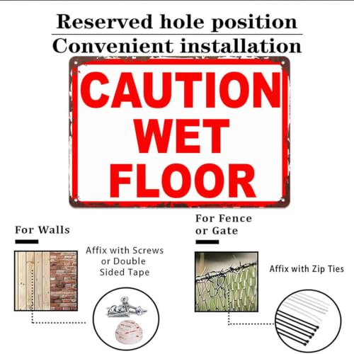 Caution Wet Floor Safety Warning Metal Sign 8x12 Inch, Funny Aluminum Wall Decor for Restaurant Office Hotel Supermarket Hospital School Restroom Warehouse Kitchen Lobby and Public Area