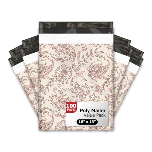 10x13 (100) Pink Paisley Summer Designer Poly Mailers Waterproof Self Sealing Tear Resistant Polymailers Shipping Envelopes Premium Printed Bags For Small Businesses - color: Pink Paisley, size: 10x13 inches