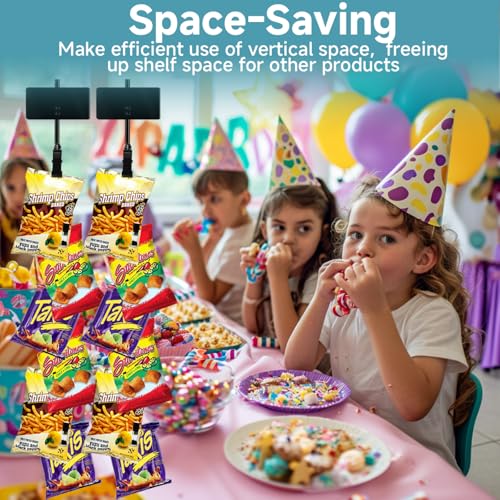 Chip Hanger Strips Hooks Display Hanging 16.5" with 6 Chip Greeting Card Party Merchandise Vendors Potato Bag Holder Snack Candy Portable Retail Organizer Storage Metal with Label Header 4 Pack - style: 6 clips 4 pack