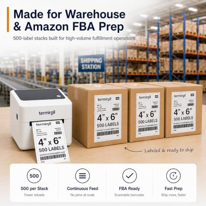 4x6 Thermal Labels 500 Fanfold - Rollo Zebra MUNBYN, Strong Adhesive - size: 4x6 - 1 Stack | 500 Labels