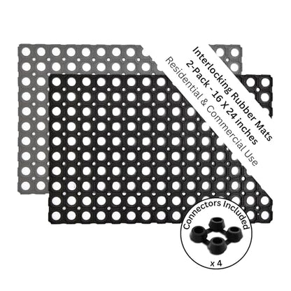 Heavy-Duty Interlocking Rubber Floor Mats, 16"x 24", Set of 2, Black - size: Set of 2 16x24