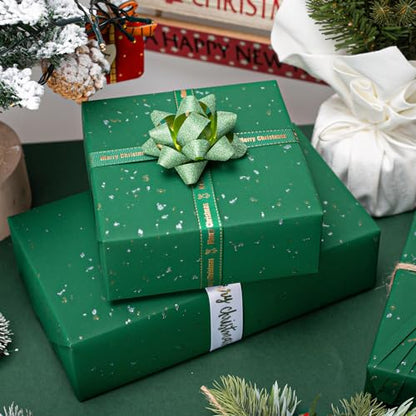 MAYPLUSS Gift Wrapping Paper Roll - 17Inch x 16.5Feet - Elegant Green Gold Foil Design Shiny Flakes Silky Touch Thick Matte Gift Wrap Paper for Christmas, St Patricks Day, Birthday, Holiday - color: Flake Green