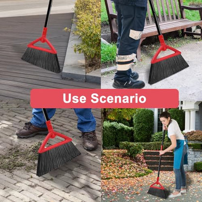 Heavy Duty Red Angle Broom with Long Handle - 3 Pack - color: 3pack Red