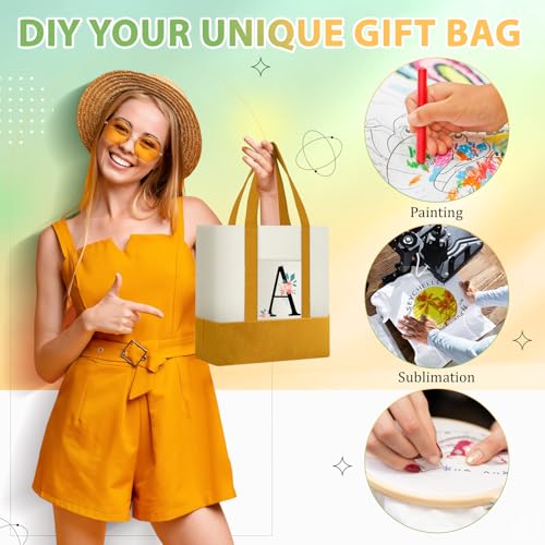 Sanwuta 12 Pcs Mini Canvas Tote Bags Bulk with Pocket Small Sublimation Blank Canvas Tote Reusable Grocery Bag for Women, DIY Craft (Neutral) - color: Neutral