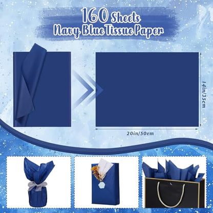 woric 160 Sheets Navy Tissue Paper for Gift Bags 20 X 14 Inches - color: Navy Blue