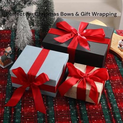 Red Ribbon 1 1/2 Inch x 50 Yards – Double Faced Holiday Gift Wrap Satin Ribbon for Christmas, Valentine's Day, Crafts & Party Bows - color: Red, size: 1-1/2 inch