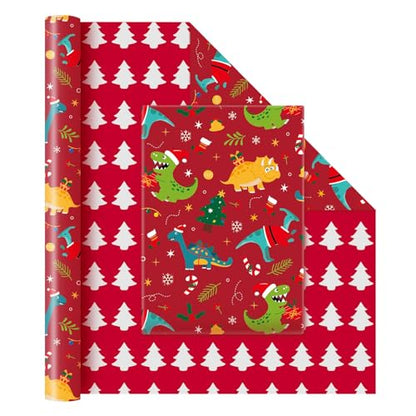 WERNNSAI Dinosaur Christmas Wrapping Paper Jumbo Roll 33 ft Cute Dino Kids - color: Christmas Dinosaur A