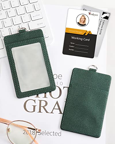 Teskyer Leather ID Badge Holder with Lanyard, Vertical Starry Dark Green - color: Starry Dark Green, size: Vertical