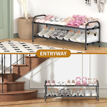 Hleelomi 2-Tier Metal Expandable Shoe Rack for Closet and Entryway, Black - color: Black, size: 2-Tier