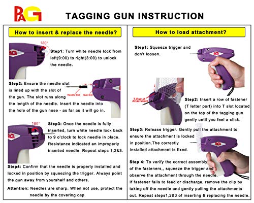 PAG Standard Tagging Gun Price Tag Attacher Gun for Clothing with 5 Needles and 2000 2" Barbs Fasteners, Purple