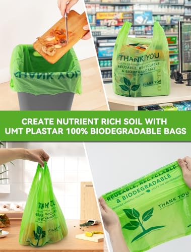 UMT Plastar 100 Count Biodegradable T-Shirt Bags, 11.5 x 6.25 x 21 in
