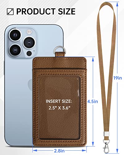 Teskyer Leather ID Badge Holder with Lanyard, Vertical Lychee Coffee - color: Lichee Coffee, size: Vertical