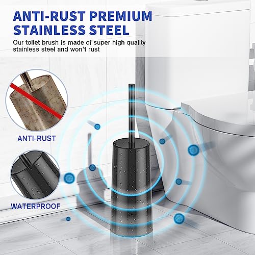 Toilet Brush and Holder, Toilet Brush Stainless Steel, Toilet Bowl Brush for Bathroom Toilet-Ergonomic, Elegant,Durable (Black) - color: Black