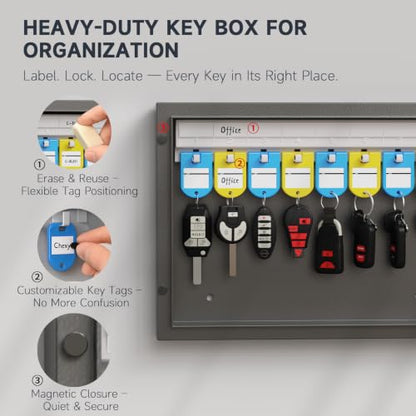 WeHere 16-Key Key Lock Box, Steel Key Holder Cabinet with Combination Lock - size: 2.3inx11.3inx8.4in