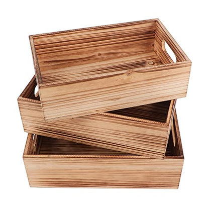 Wooden Crates for Display,Decorative Box Rustic,Rectangle Baskets Container - size: 3Pack(L+M+S)