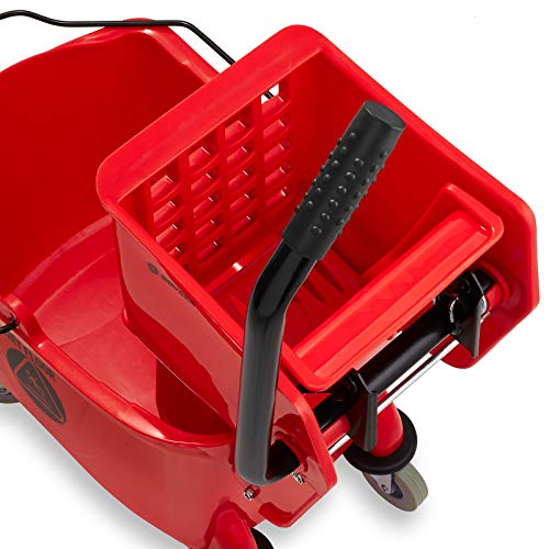 Dryser Commercial Mop Bucket with Side Press Wringer, 26 Quart, Red - color: Red