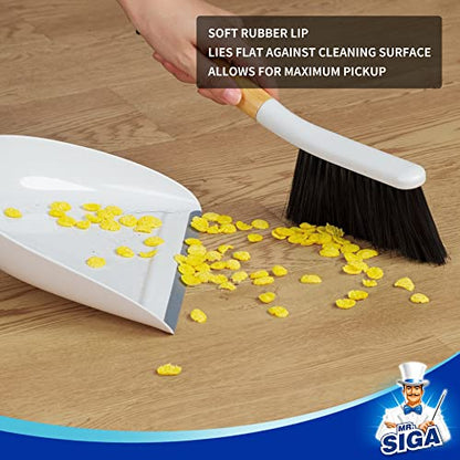 MR.SIGA Dustpan and Brush Set, Bamboo Handle, White, 1 Set - color: White