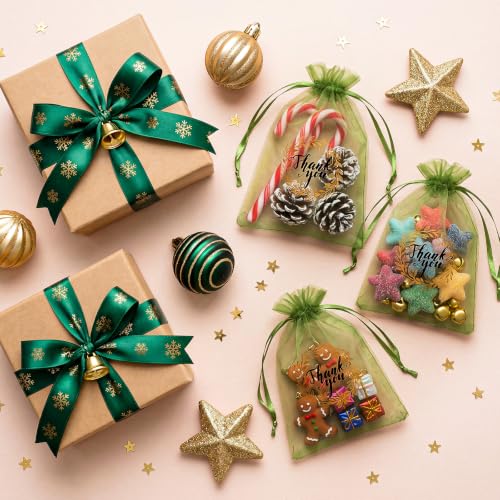 Shappy 100 Pcs 4x6 Inch Green Organza Bags, Thank You Drawstring Gift Bags - color: Olive Green, size: 1 Count (Pack of 100)