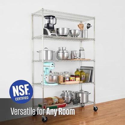 SafeRacks NSF 5-Tier Heavy Duty Wire Shelving Unit w/Wheels, 18"x48"x72" - color: Silver, size: 18"x48"x72" 5-Tier