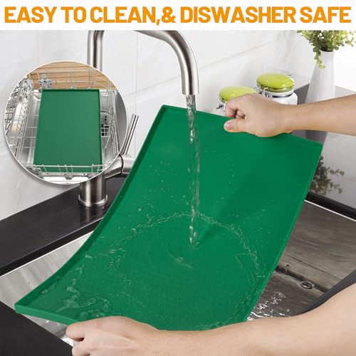 Hubulk Dog Feeding Mat,100% Waterproof Food Grade Silicone Pet Food and Water Bowl Placemat,Dishwasher, High Raised Edge to Prevent Spills,Nonslip Tray to Stop Messes on Floor(19"x12"x0.5",Hunter - color: Hunter green, size: 19"l X 12"w