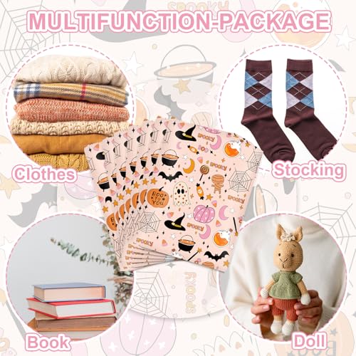 JarThenaAMCS 100 Pcs Halloween Poly Mailers 10 x 13 Inch Pink Cartoon Spooky Pumpkin Spiderweb Packaging Bags Self Seal Mailing Envelope Bags for Small Business Clothing