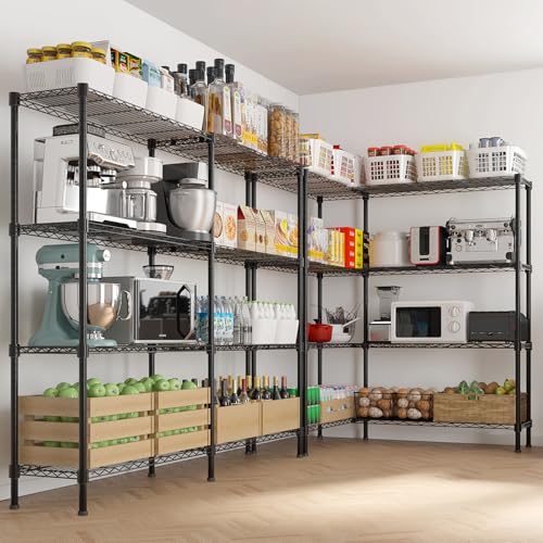 4-Tier Shelf, Adjustable Wire Metal Rack Shelving, Heavy Duty Standing Storage Shelves, Garage, Kitchen, Office, Bathroom, Shelfs Easy Assembly, 58" W x 14" D x 59" H, Black - color: Black, size: 4-tier 57.87"W x 13.78"D x 59.06"H