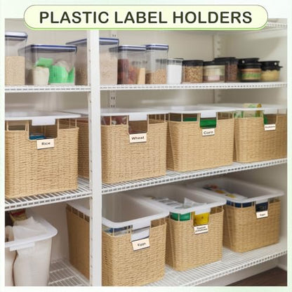 Tatuo 200 Plastic Label Holders for Wire Shelf, Reusable Clip, Black - color: Black
