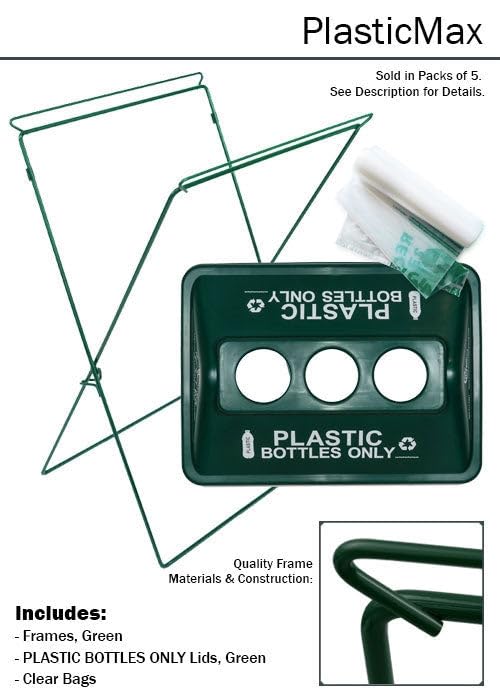 Zero Waste Event Trash and Recycling System | Portable Plastic Bottles Recycling | Great for Events, Festivals, Schools - 5 Pack - Green - color: Green, style: Plastic Bottles