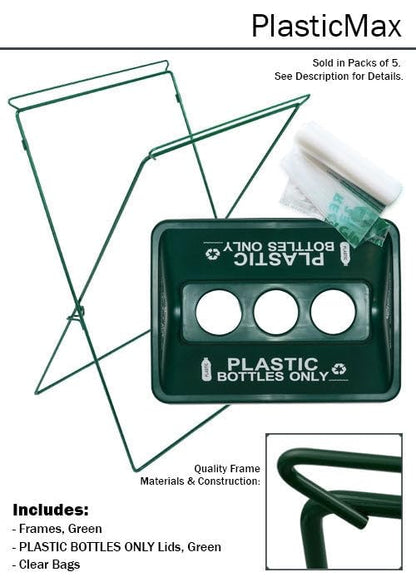 Zero Waste Event Trash and Recycling System | Portable Plastic Bottles Recycling | Great for Events, Festivals, Schools - 5 Pack - Green - color: Green, style: Plastic Bottles