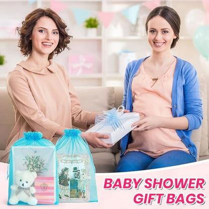 ANZNKU 50 Pcs Large Organza Bags 8x12, Small Mesh Gift Bag Drawstring Bulk - color: Lake Blue