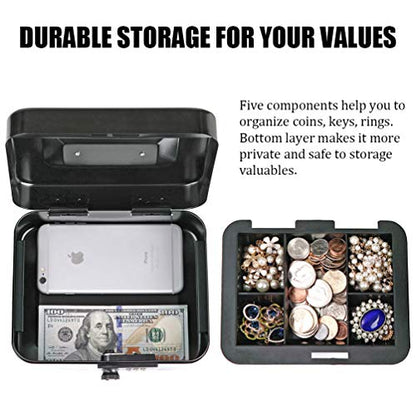 Cash Box with Money Tray, Parrency Medium Money Box with Combination Lock, 7 4/5" x 6 4/5" x 3 3/5", Black - color: Combo Black, size: Medium（7.87")