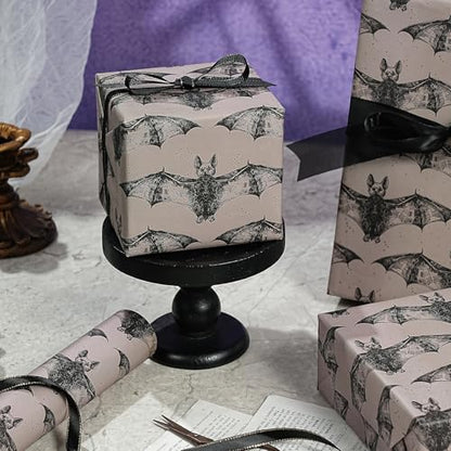 WRAPAHOLIC Bat Halloween Wrapping Paper Roll - Mini Roll - 17 Inch x 16.5 Feet - Black White Gothic Bat Wrapping Paper for Halloween Party, Spooky Gifts, Holiday - color: Halloween Bat
