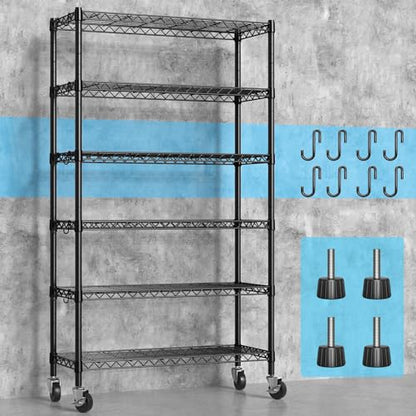 Hodonas 2300LBS Wire Shelving Unit with Wheels, Black, 36"W x 14"D x 75"H