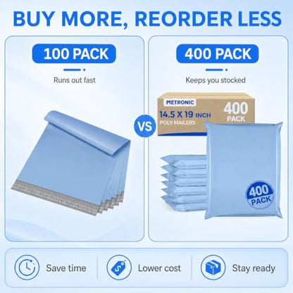 Metronic Poly Mailers 14.5x19 400PC Large Shipping Bags for Small Business - color: Light Blue, size: 14.5x19 400PC