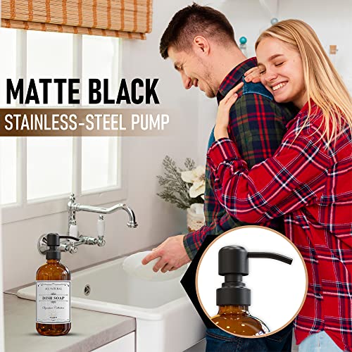 Sunrise Premium Amber Glass Soap Dispenser Matte Black with Pump, 2 Pack - color: Matte Black Ss Pump - Amber Glass