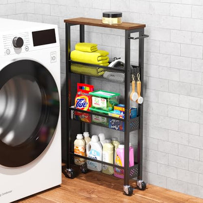 XYZLVSI Utility Slim Storage Cart on Wheels, 4 Tier Laundry Room Organizers - size: 16.7"Dx5.0"Wx34"H
