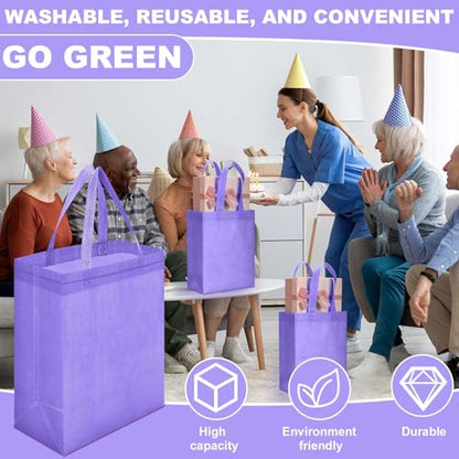 Windyun 50 Pcs Reusable Tote Bag Bulk 8 x 4 x 10 Inch, Light Purple - color: Light Purple