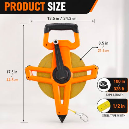 2 Pcs 328ft/100m Open Reel Steel Tape Measure, Dual Scale - color: Orange, size: 328ft/100m