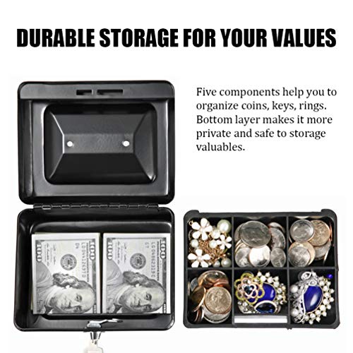 Cash Box with Money Tray, Parrency Small Money Box with Key Lock, 6" x 4 4/5" x 3", Black - color: Black, size: Small（5.9")