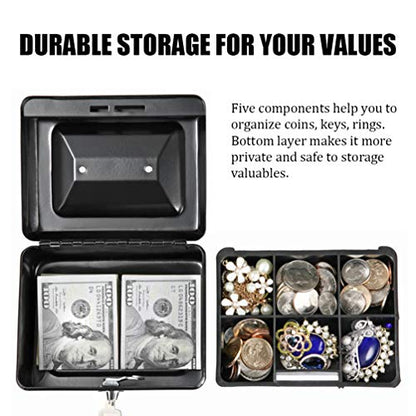 Cash Box with Money Tray, Parrency Small Money Box with Key Lock, 6" x 4 4/5" x 3", Black - color: Black, size: Small（5.9")