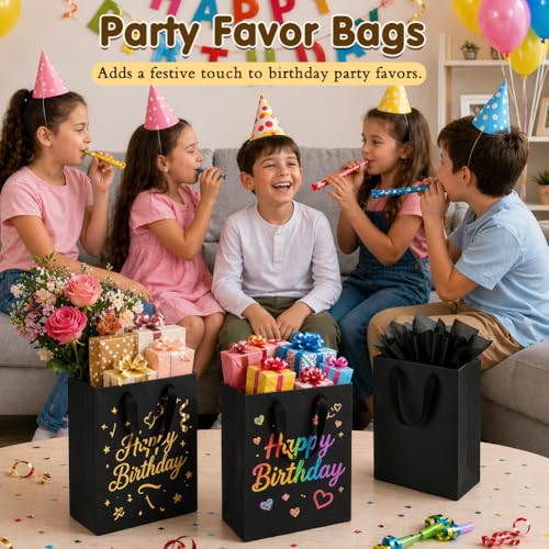 Shintop 12pcs 7.9x3.9x11 in Black Gift Bags with Handles - color: S-12-Black