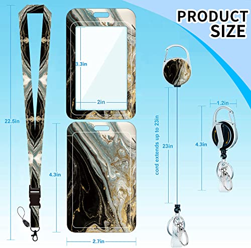 Badge Lanyard and ID Badge Holder, Retractable Badge Reels with Carabiner Reel Belt Clip, Strap Lanyard with Lobster Clasp for Badge Holders, Nurse Teacher Office Gifts(BLC-Black White Marble) - color: Blc-black White Marble