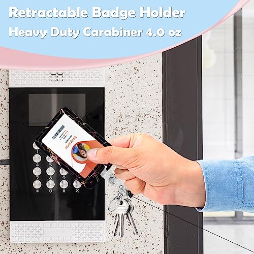 ID Badge Holder with Lanyard,Retractable ID Badge Card Holders Detachable Neck Lanyard Strap with Badge Reel and Vertical ID Holder for Nurse Students Teachers Office Staff(Marble Black) - color: Marble Black
