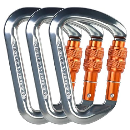SEPEAK UIAA 30kN Locking Climbing Carabiner, Professional Heavy Duty Screwgate Clip for Outdoor Climbing, Mountaineering, Rappelling, Camping, Hiking, Swing,Large D Carabiner Hook/6744lb