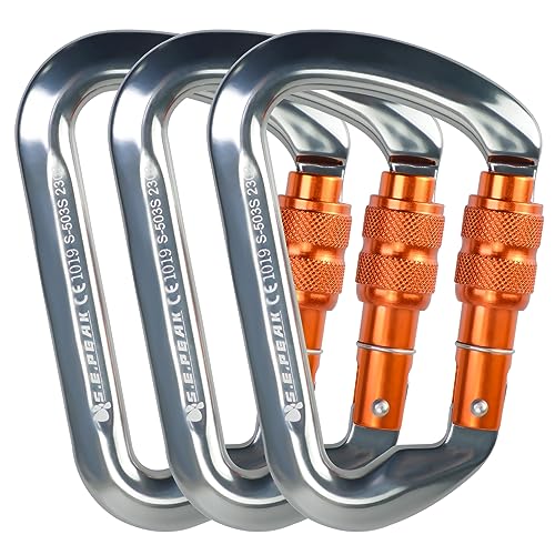 SEPEAK UIAA 30kN Locking Climbing Carabiner, Professional Heavy Duty Screwgate Clip for Outdoor Climbing, Mountaineering, Rappelling, Camping, Hiking, Swing,Large D Carabiner Hook/6744lb